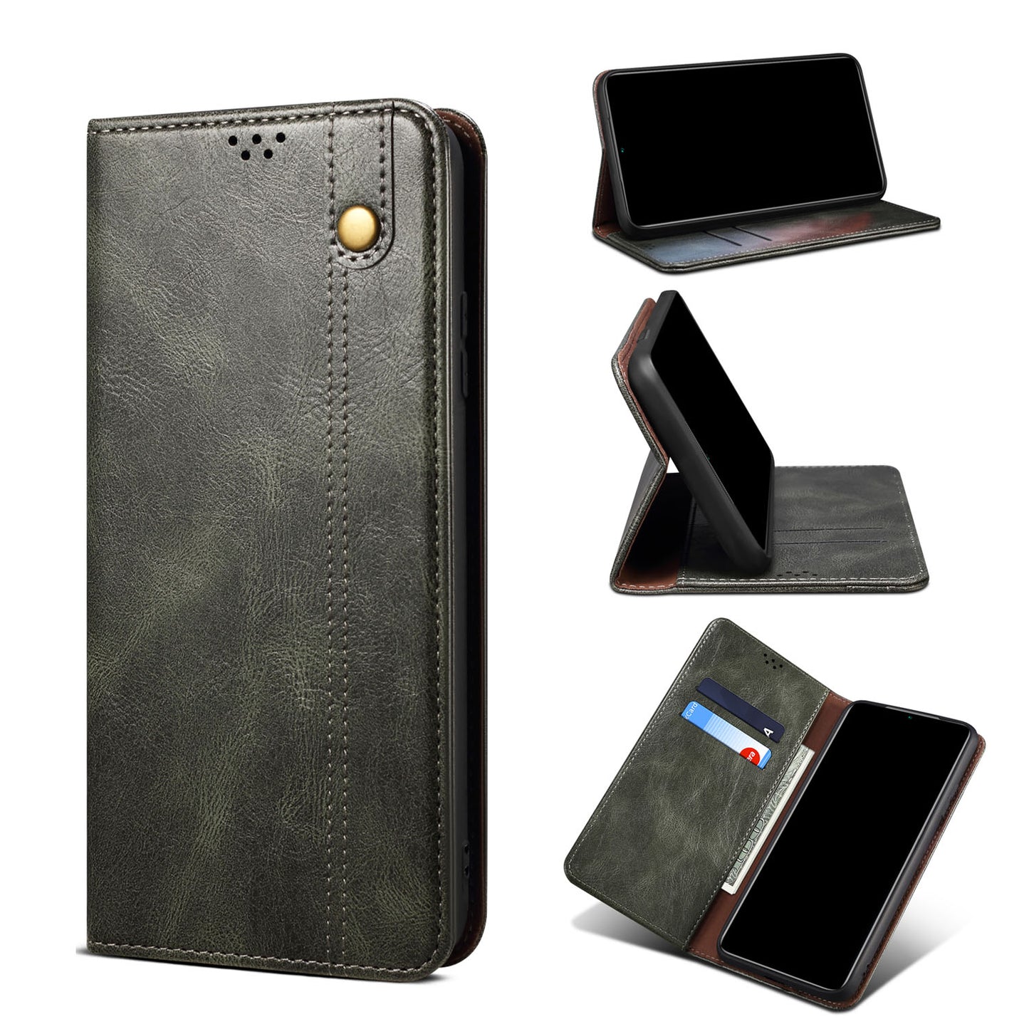 Samsung Galaxy S24 Ultra PU Leather Flip Folio Cover with Card Holders Magnetic Closure, Green