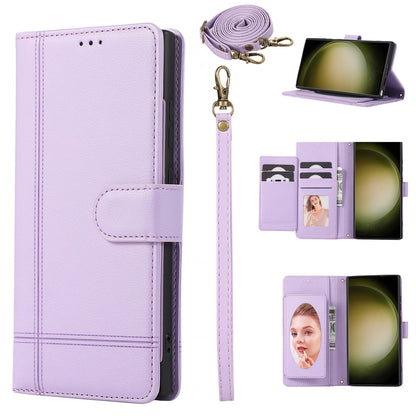 for Xiaomi 13T Wallet Case with Adjustable Lanyard Strap Mirror Bracket, Purple