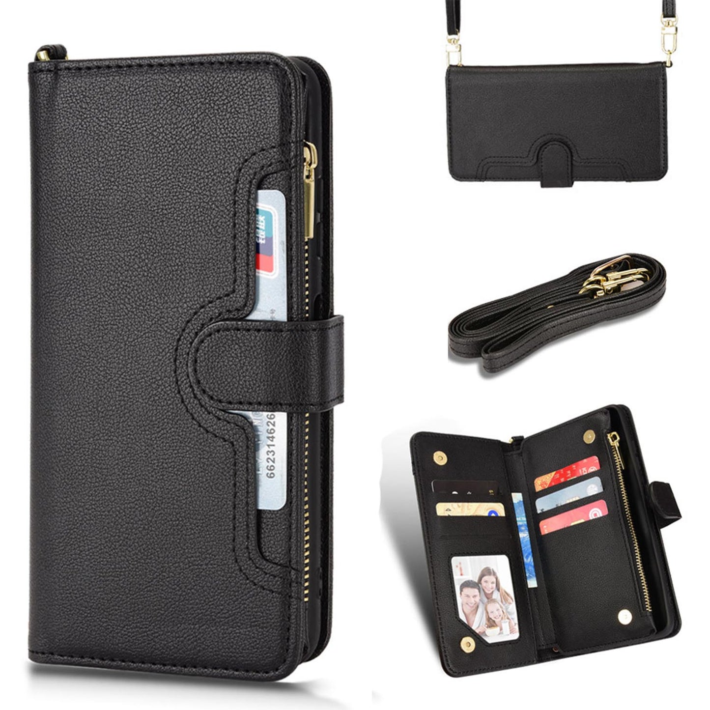 Compatible with iPhone 13 Crossbody Wallet Case, Black