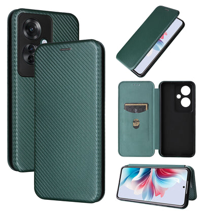 Carbon Fiber Flip Case for OPPO Reno11 A, Green