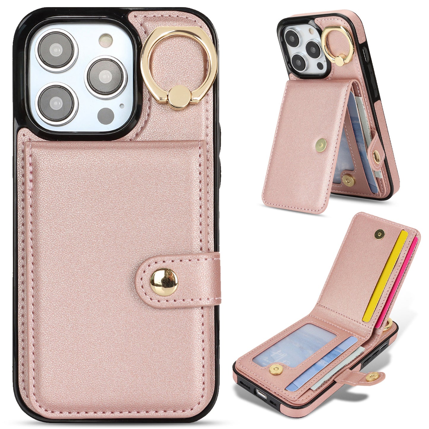 for iPhone 16 Pro Max Wallet Case with Card Holder, Rose Gold