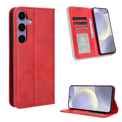 Samsung Galaxy S24 Flip Folio Case with Card Holder Hidden Magnetic, Red