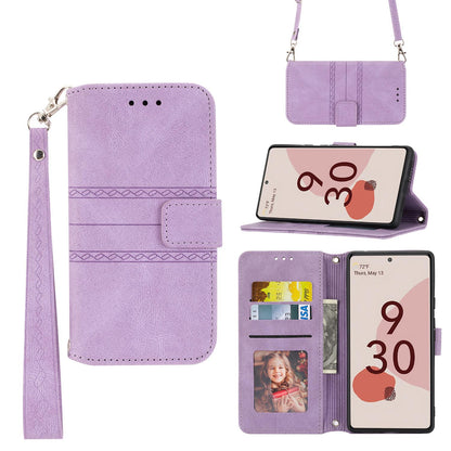 PU Leather Magnetic Clasp Case with Crossbody Strap Lanyard Case for iPhone 14 Plus, Purple