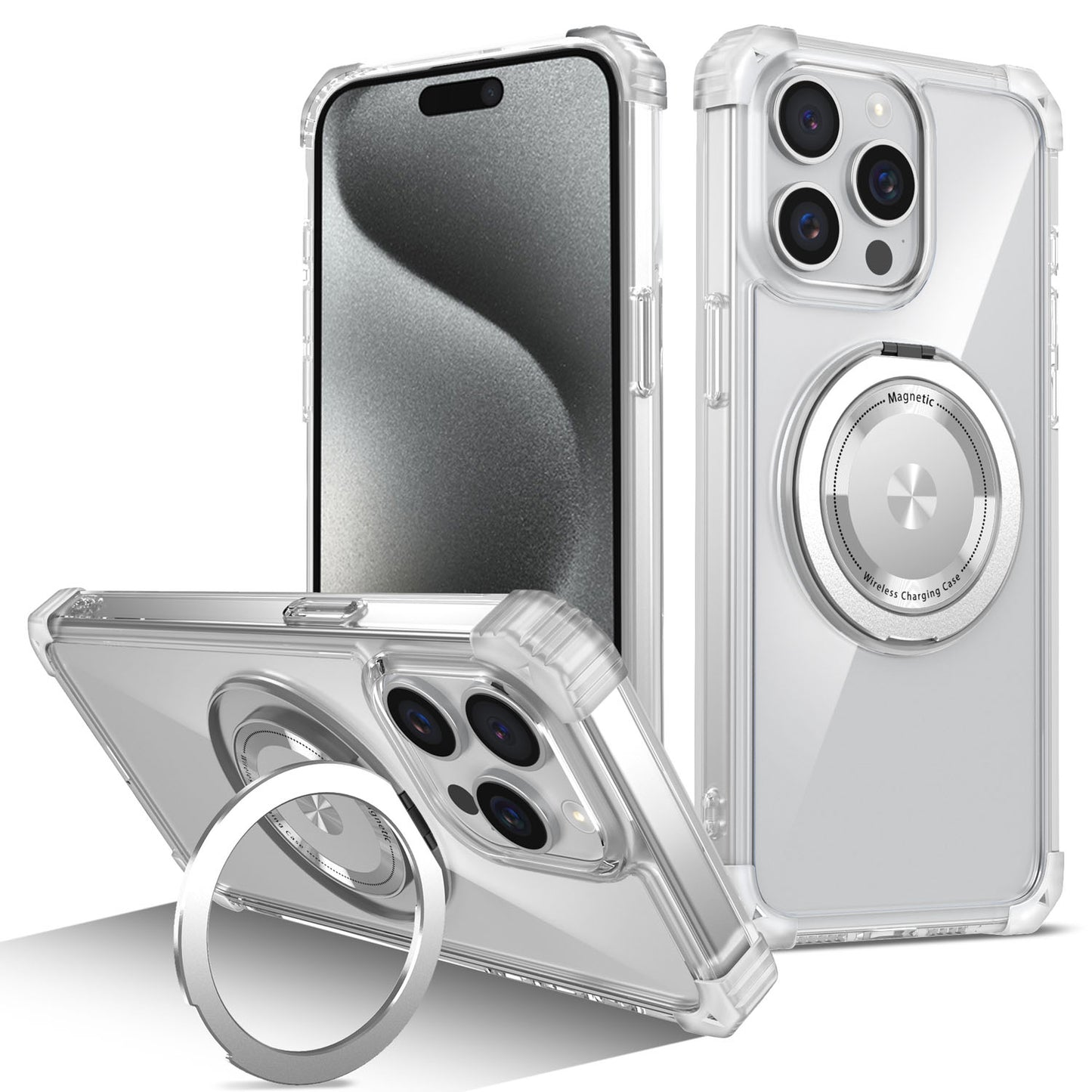 iPhone 13 Pro Max Case, Built in 360¡ã Magnetic Stand, Compatible with Magsafe, Clear