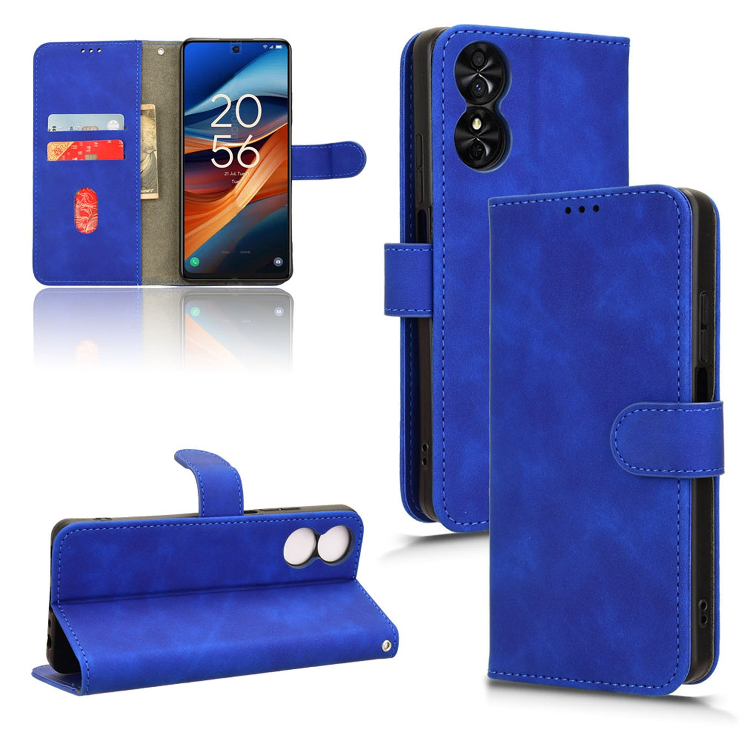 Wallet Case with Card Holder Flip Magnetic Protective Cover for TCL 50 SE, Blue