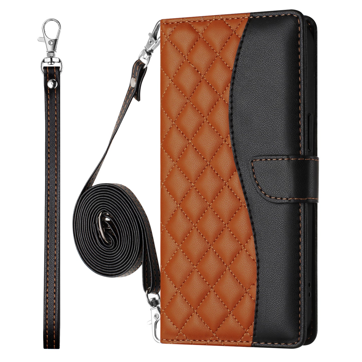 Crossbody Wallet Case for iPhone 16, RFID Blocking PU Leather Flip Cover with Card Slots Holder Wrist Strap Lanyard, Brown