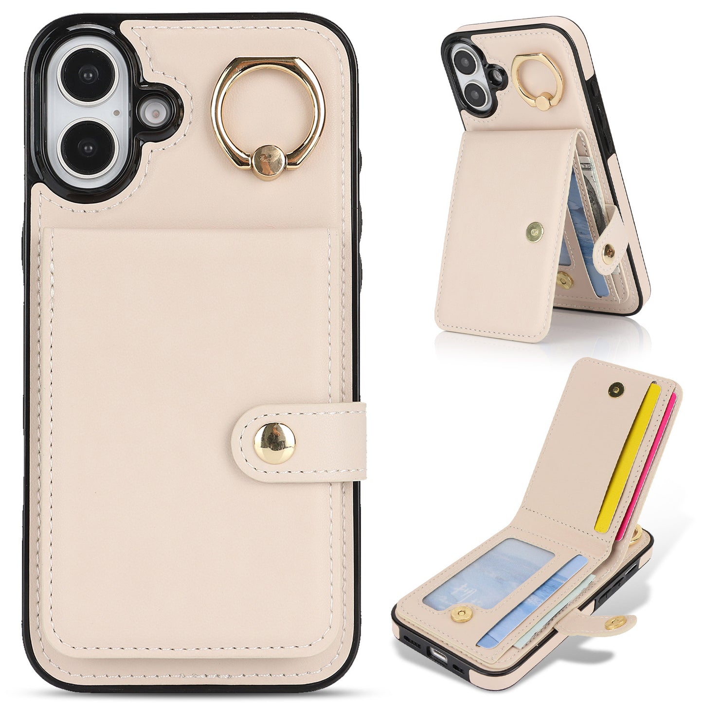 for iPhone 16 Wallet Case with Card Holder, White