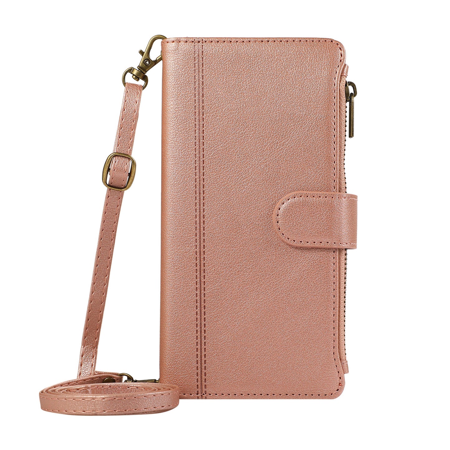 for Redmi Note 14 Pro 5G Wallet Case Crossbody Phone Case Zipper with Credit Card Holder, Rose Gold