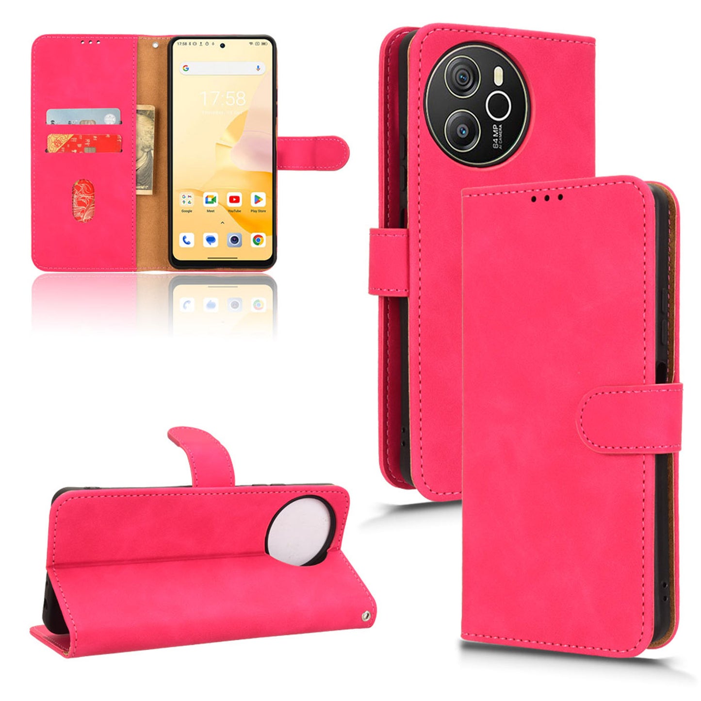 Wallet Case with Card Holder Flip Magnetic Protective Cover for Blackview SHARK 8, Pink