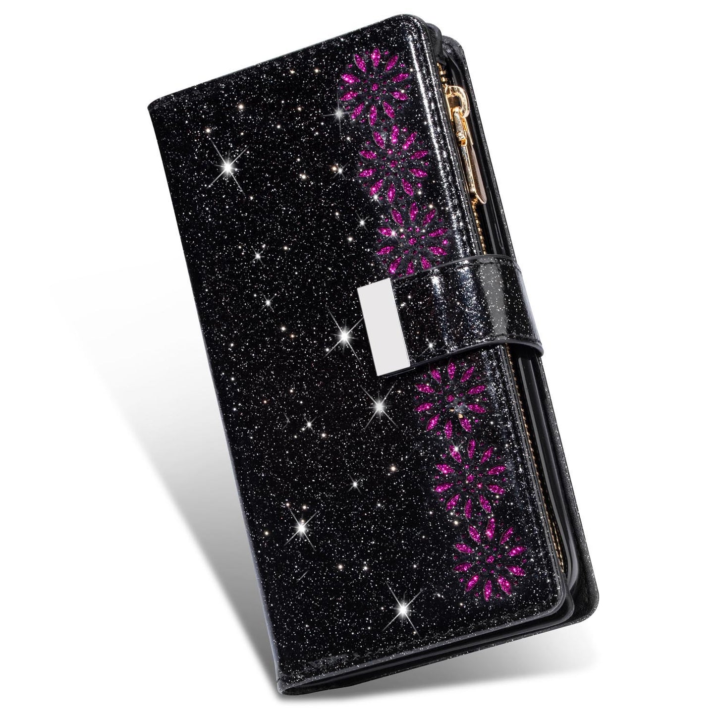 Glitter Leather Wallet Case for iPhone 14 Pro, Black