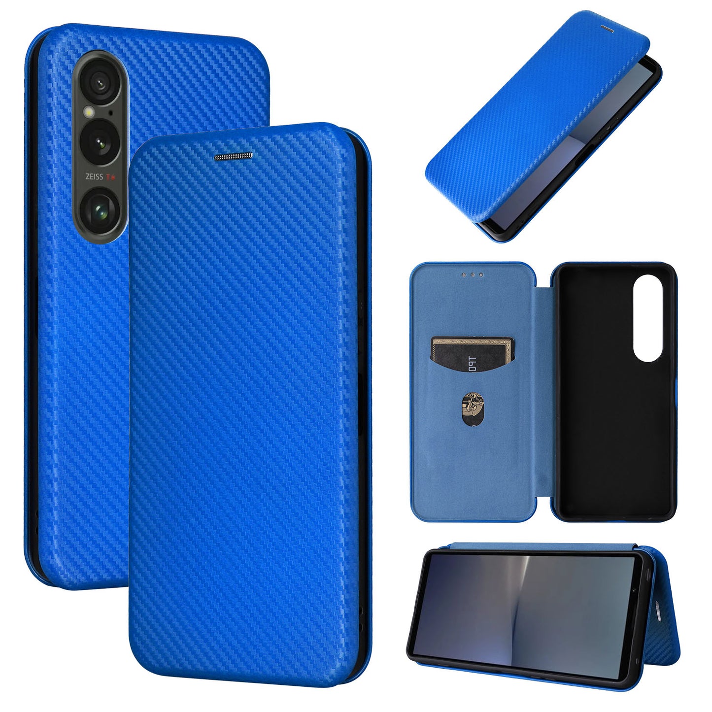 Carbon Fiber Flip Case for Sony Xperia 1 VI 2024, Blue