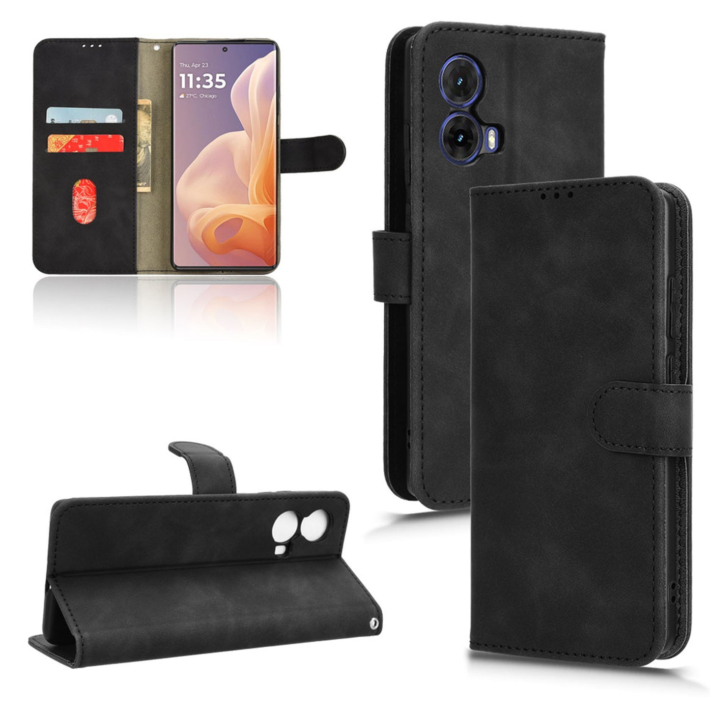 Wallet Case with Card Holder Flip Magnetic Protective Cover for Moto G85 5G, Black