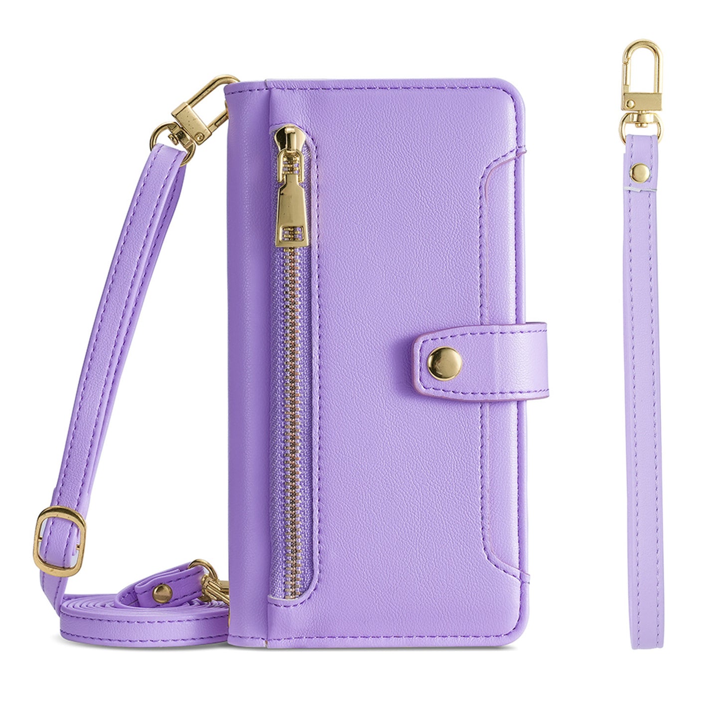 Wallet Case for Samsung Galaxy S21 5G with Adjustable Crossbody Lanyard, Purple