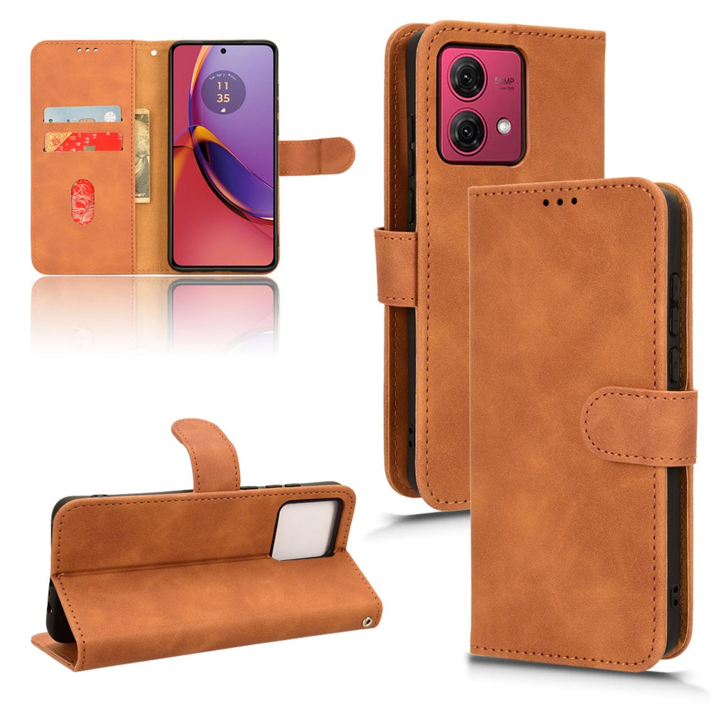 Wallet Case with Card Holder Flip Magnetic Protective Cover for Moto G84 5G, Brown