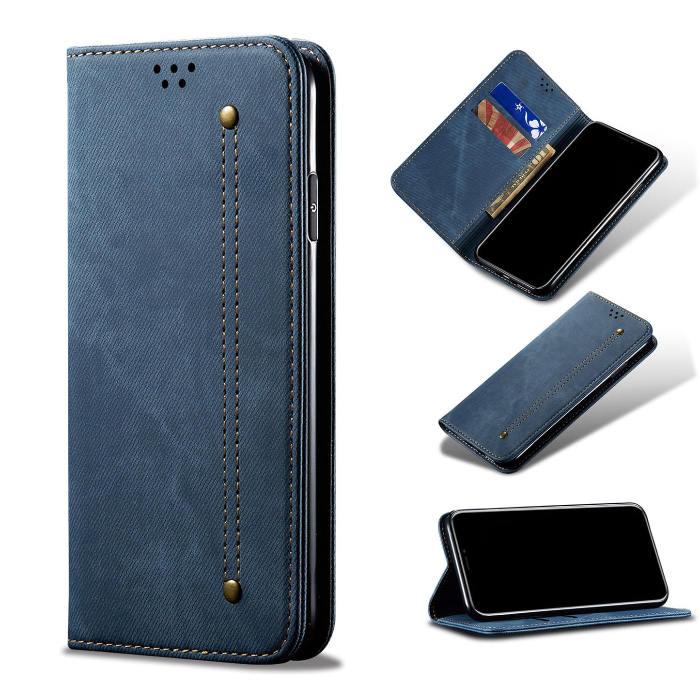 OPPO Reno12 5G Vintage PU Leather Wallet Case with Card Holder Kickstand Magnetic Closure Flip Folio Cover, Blue