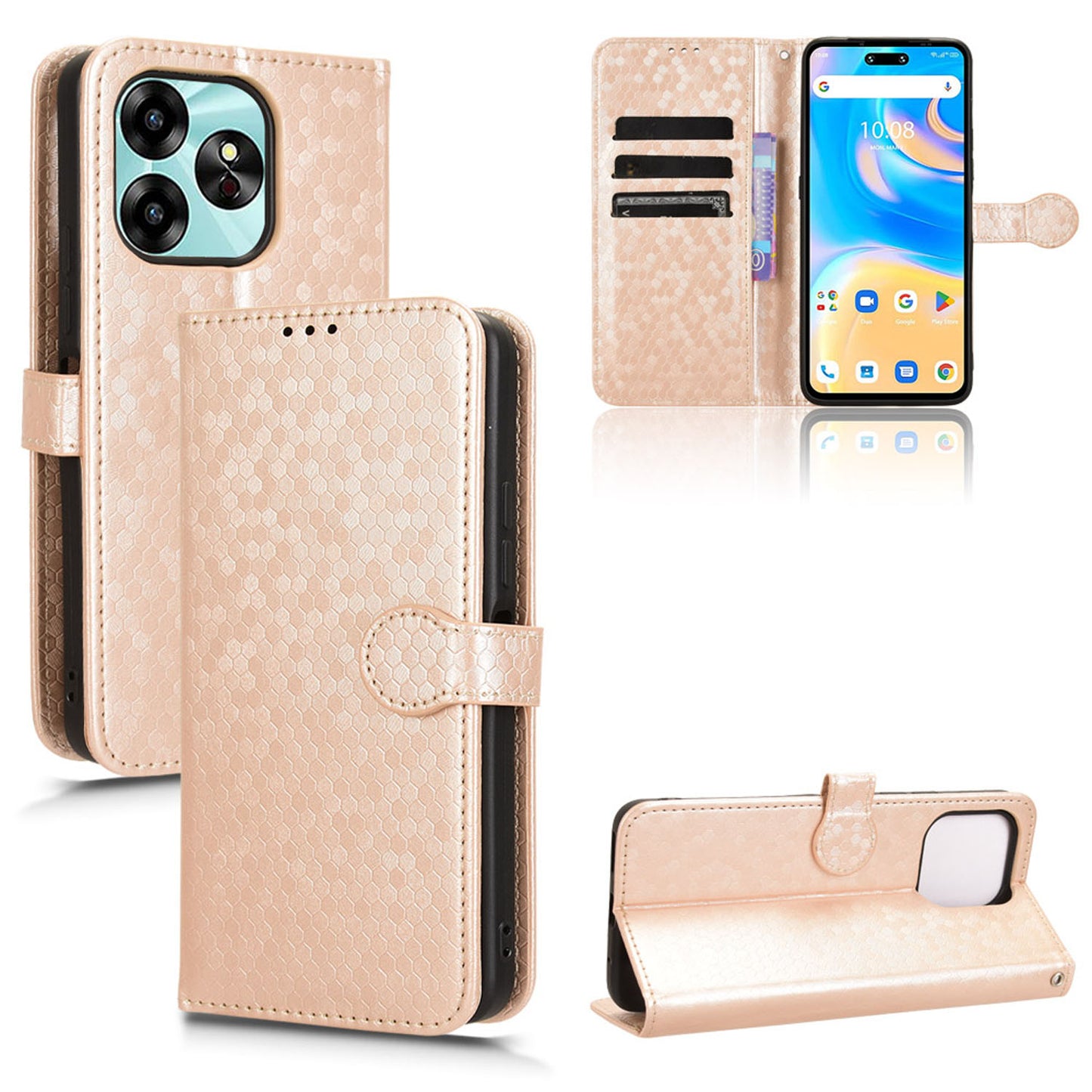 Slim Flip Polka-Dots Phone Case with Card Holder for UMIDIGI G6 5G, Rose Gold