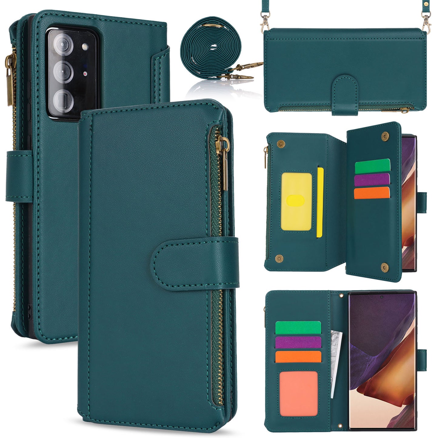 for Samsung Galaxy Note20 Ultra 5G Wallet Case with RFID Blocking, Green