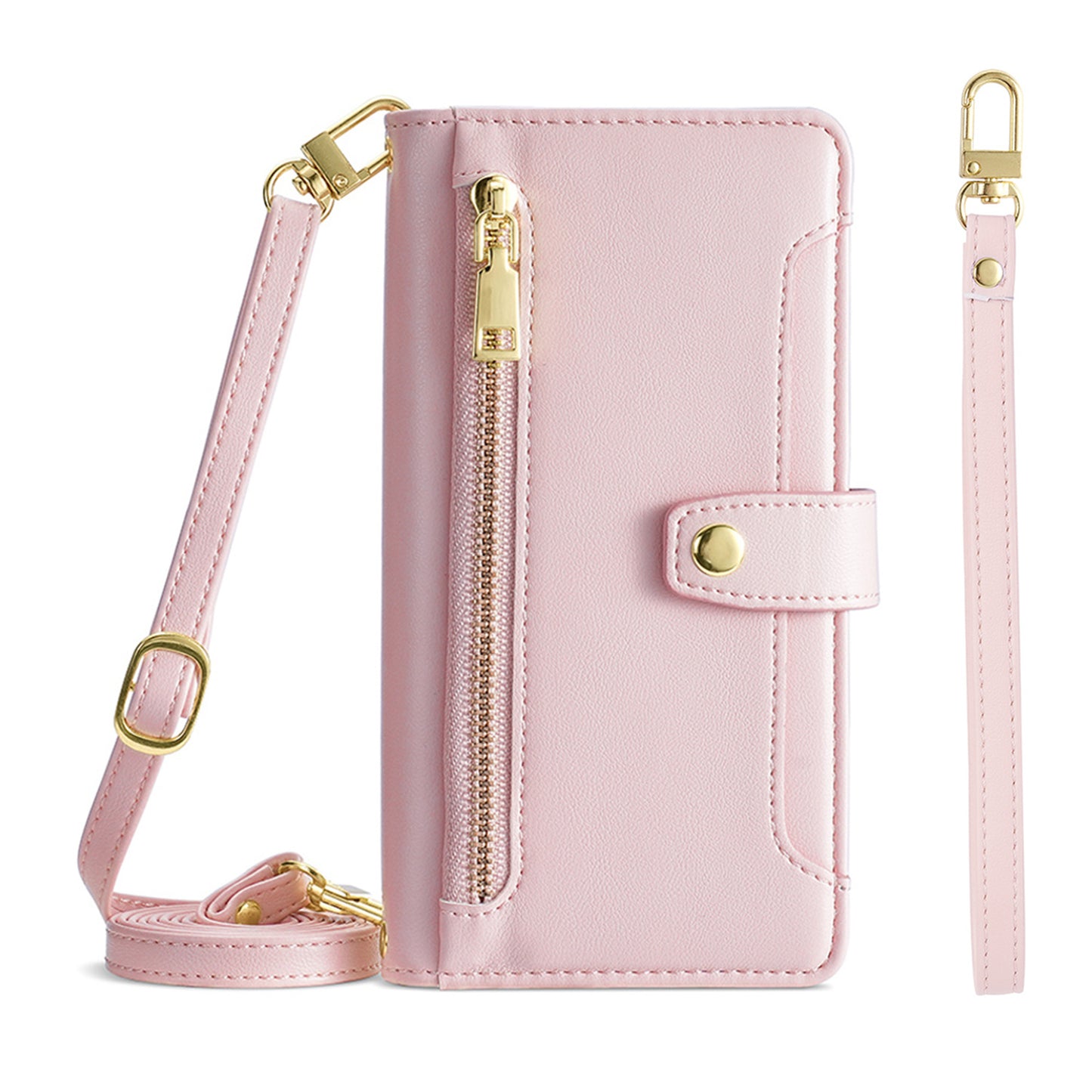 Wallet Case for Moto G85 5G with Adjustable Crossbody Lanyard, Rose Gold