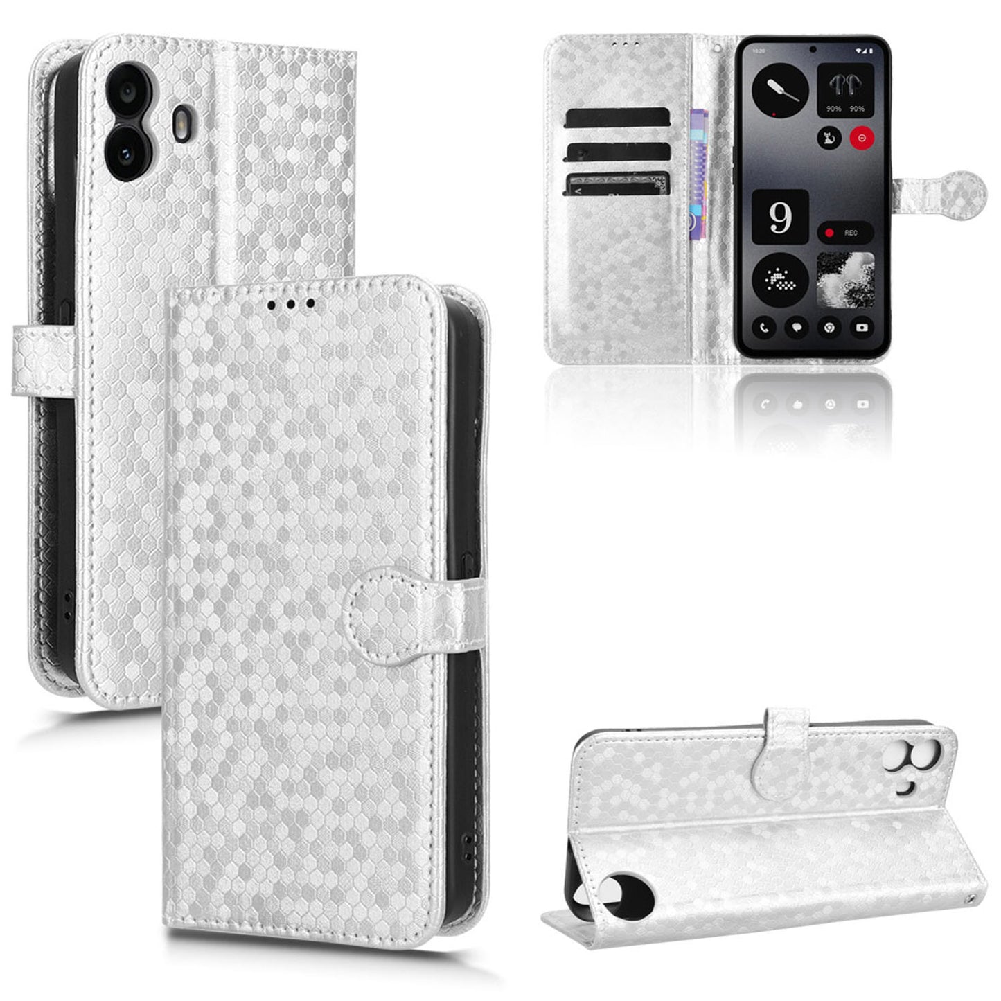 Slim Flip Polka-Dots Phone Case with Card Holder for Nothing CMF Phone 1, Silver