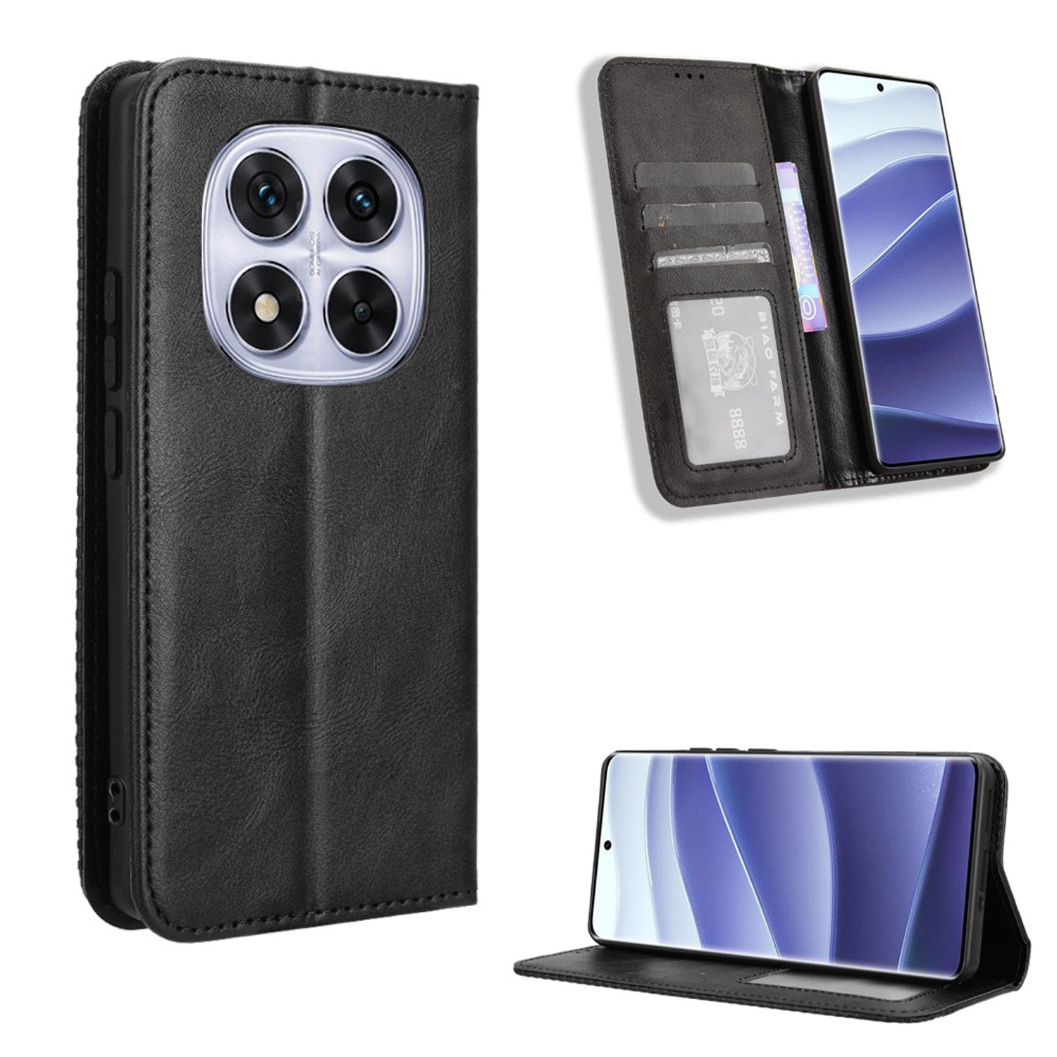 Redmi Note 14 Pro Plus 5G Flip Folio Case with Card Holder Hidden Magnetic, Brown