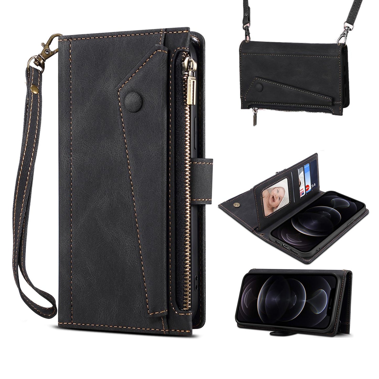  Crossbody Wallet Case for Samsung Galaxy S25 Ultra, Black