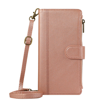 for Samsung Galaxy S22 Ultra Wallet Case Crossbody Phone Case Zipper with Credit Card Holder, Rose Gold