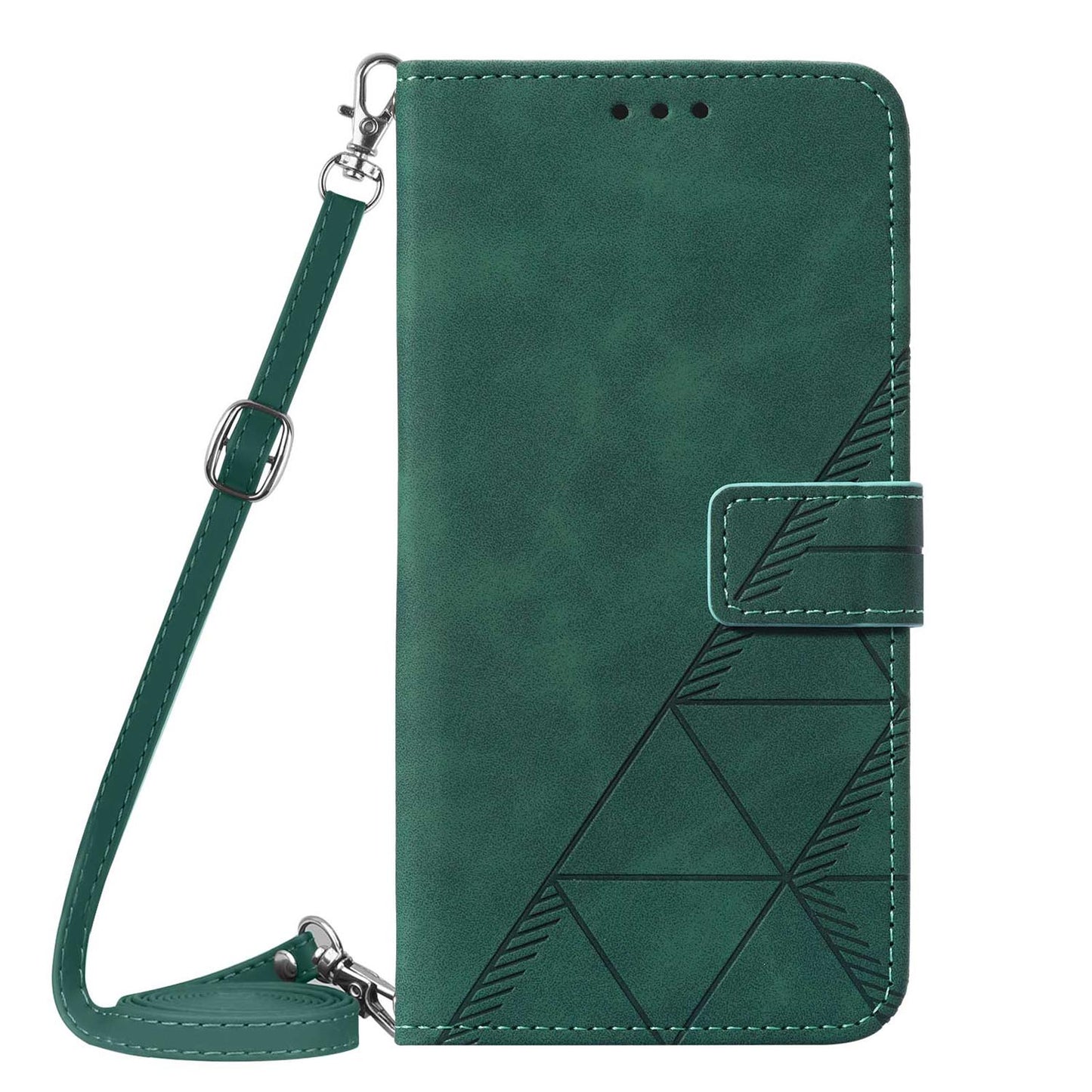 iPhone 12 Mini Business Flip Phone Case with Adjustable Cross Shoulder Strap, Green