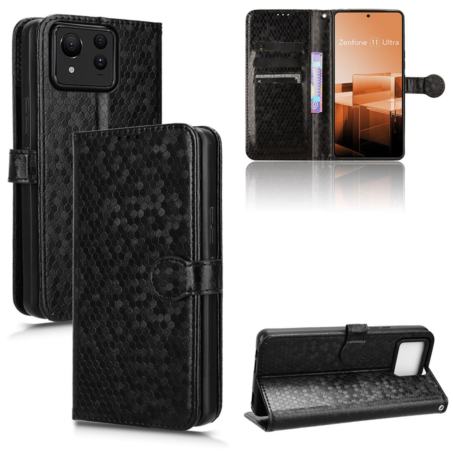 Slim Flip Polka-Dots Phone Case with Card Holder for Asus Zenfone 11 Ultra, Black