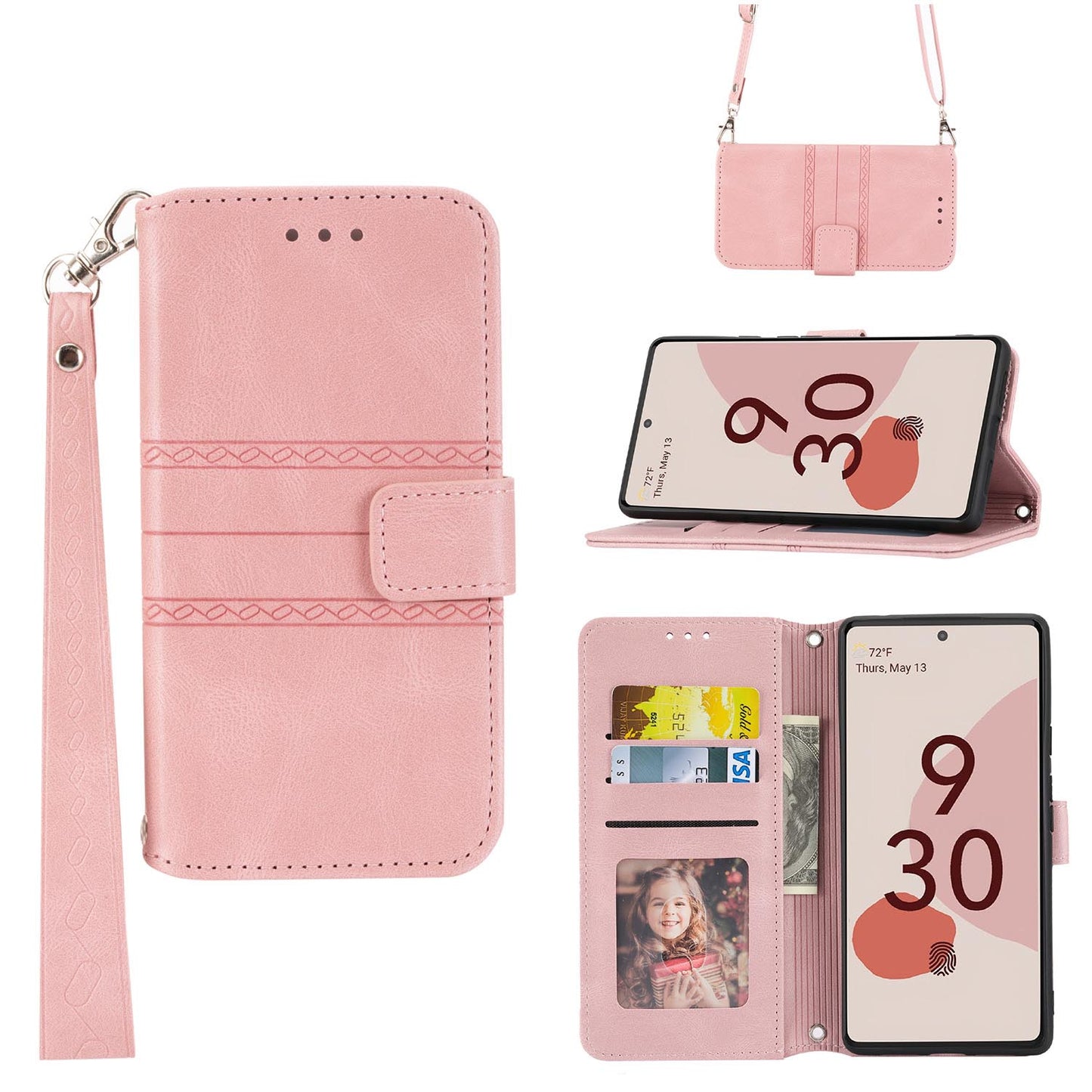 PU Leather Magnetic Clasp Case with Crossbody Strap Lanyard Case for Sony Xperia 10 VI 2024, Pink