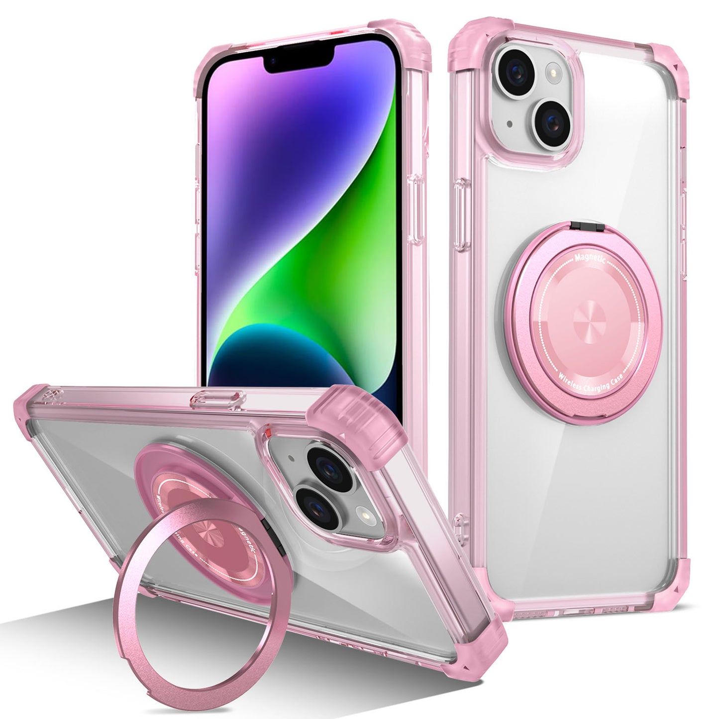 iPhone 14 Plus Case, Built in 360¡ã Magnetic Stand, Compatible with Magsafe, Pink