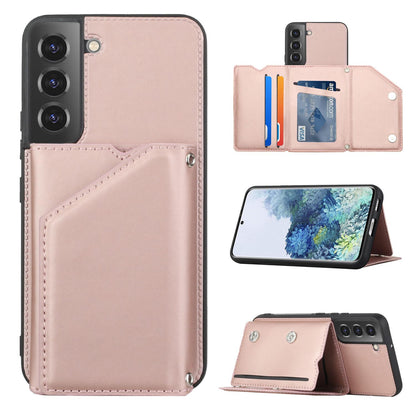 PU Leather Flip Shockproof Protective Cover for Samsung Galaxy S23, Rose Gold