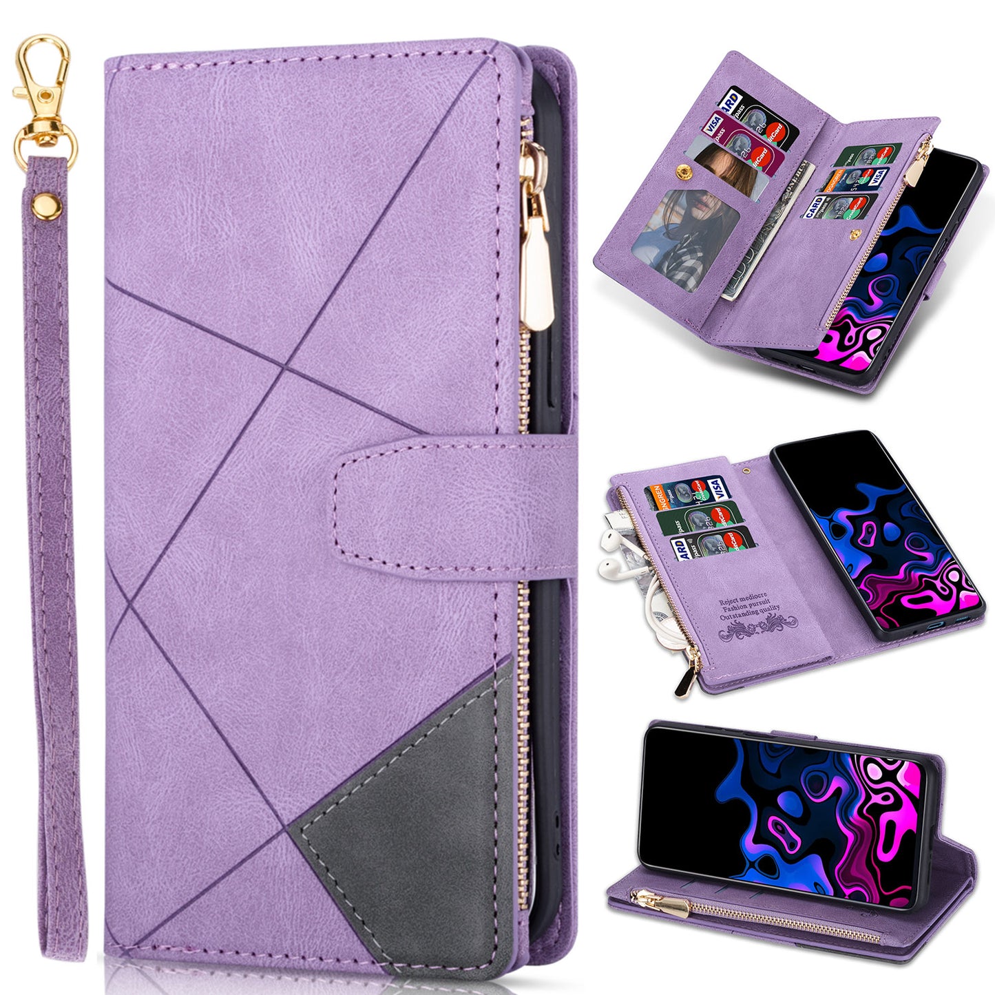 Zipper Flip Folio Wallet Case for iPhone 16e, Purple