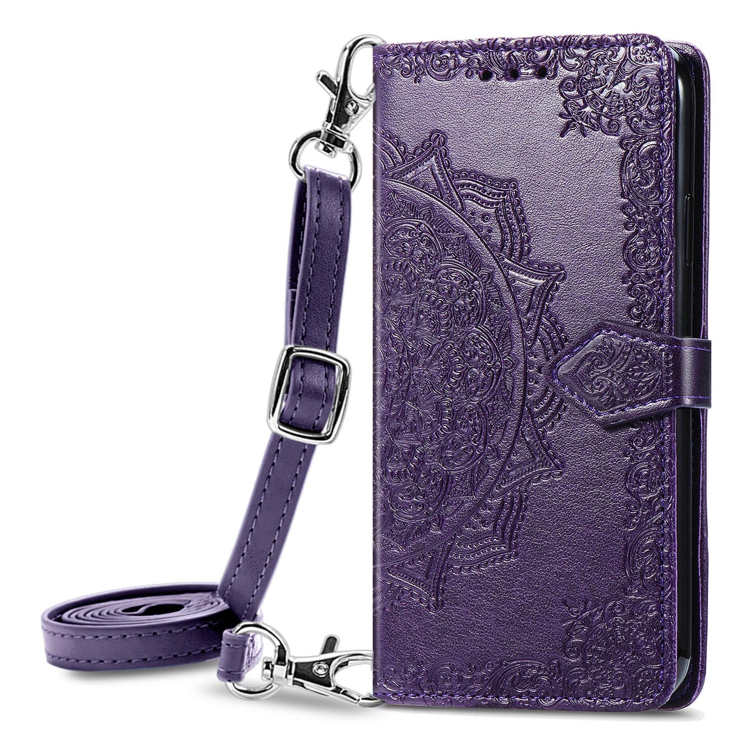 Mandala Pattern Crossbody Wallet Case for Redmi Note 14 Pro Plus 5G, Purple