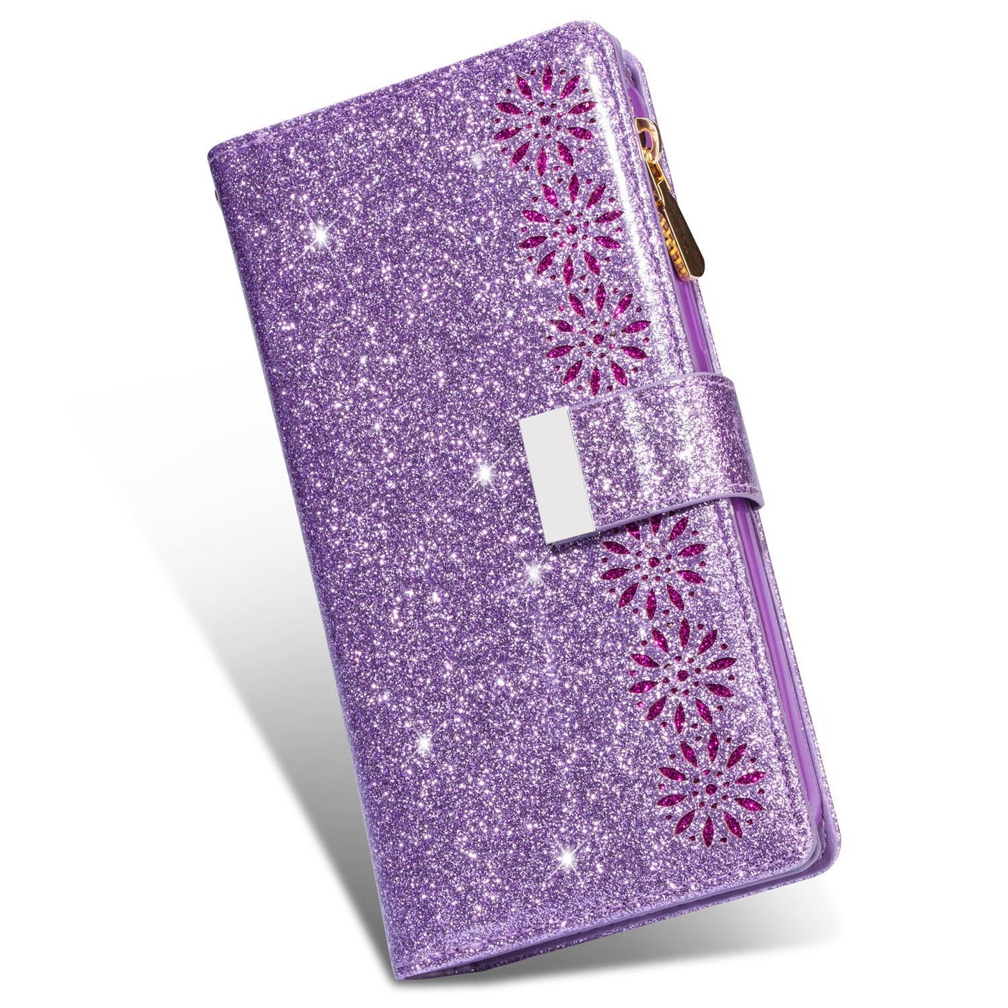 Glitter Leather Wallet Case for iPhone 13 Pro, Purple