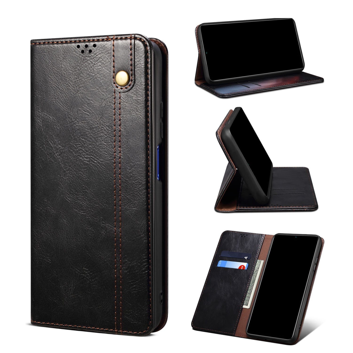 Samsung Galaxy M35 5G PU Leather Flip Folio Cover with Card Holders Magnetic Closure, Black