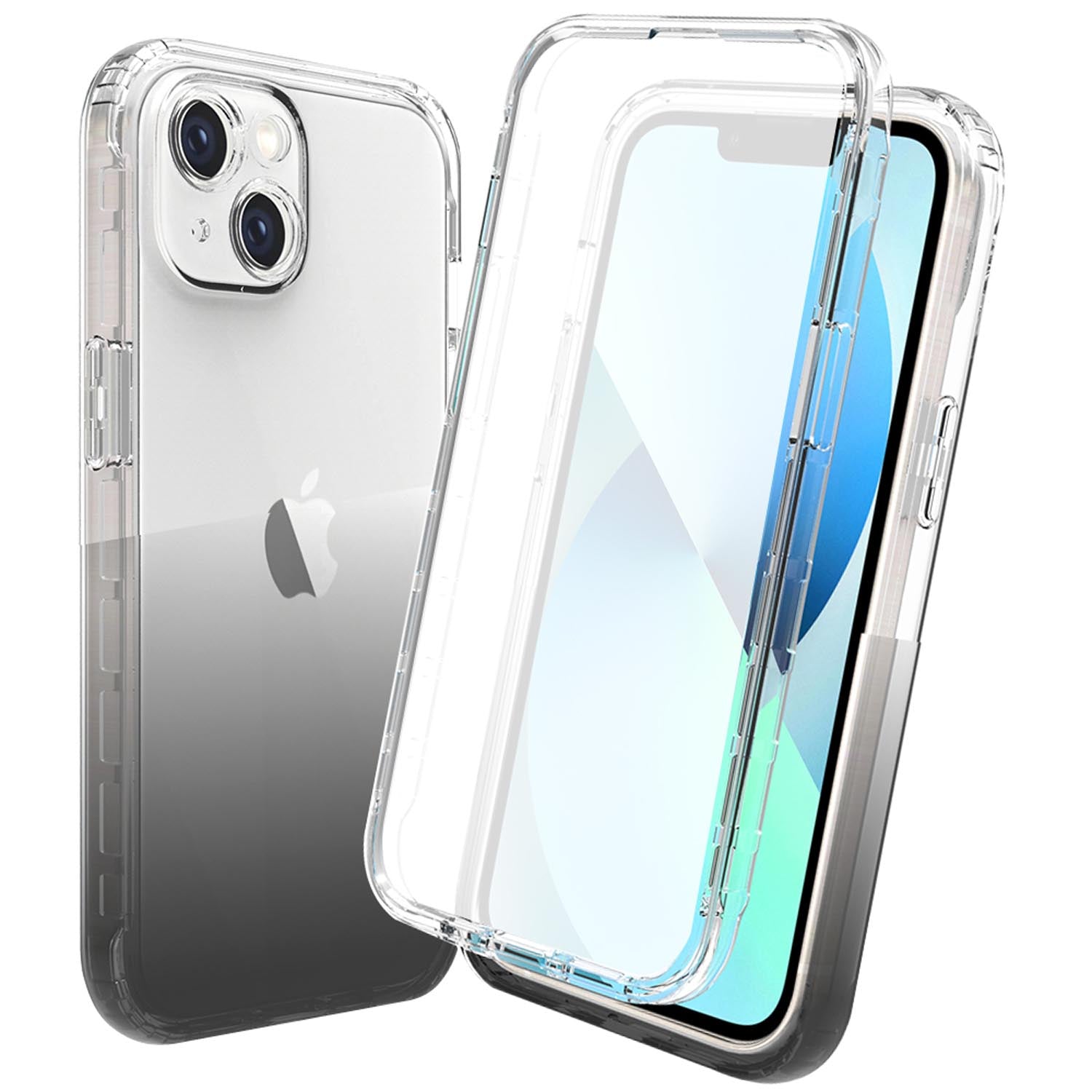 Gradient Clear Shockproof Full Body Case with Built-in Screen Protector Cover for iPhone 14 Plus, HALF-BLUE