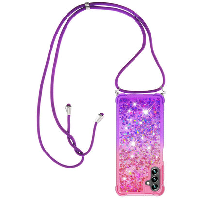 Samsung Galaxy A13 Gradient Quicksand Liquid Shockproof Case with Adjustable Lanyard, PINK&P&LANYARD