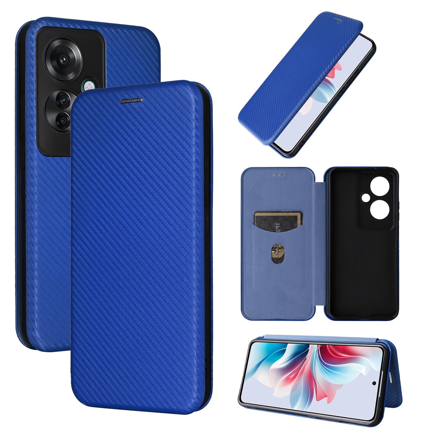 Carbon Fiber Flip Case for OPPO Reno11 A, Blue