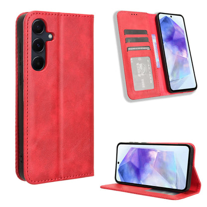 Samsung Galaxy A55 5G Flip Folio Case with Card Holder Hidden Magnetic, Red