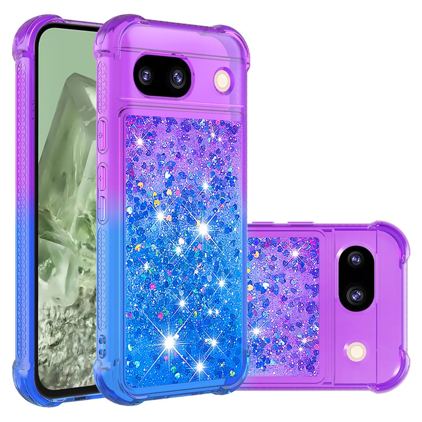 Google Pixel 8A Gradient Quicksand Series Bling Liquid TPU Case, Purple&Blue