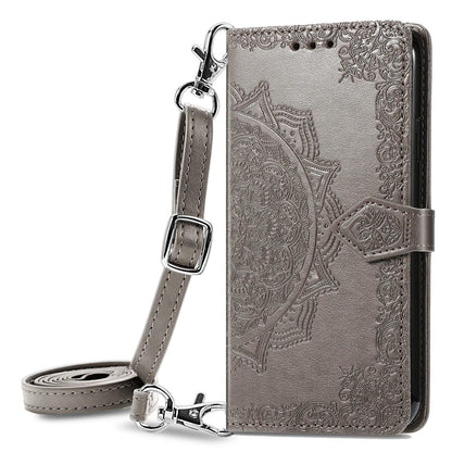 Mandala Pattern Crossbody Wallet Case for iPhone 15 Pro Max, Gray