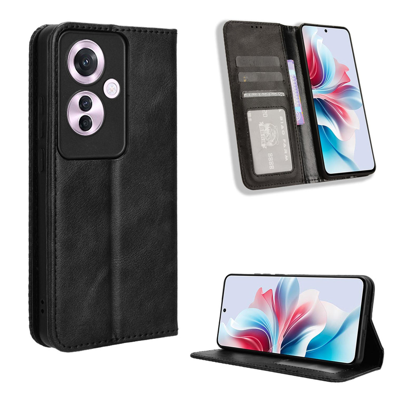 OPPO Reno11 F 5G Flip Folio Case with Card Holder Hidden Magnetic, Brown