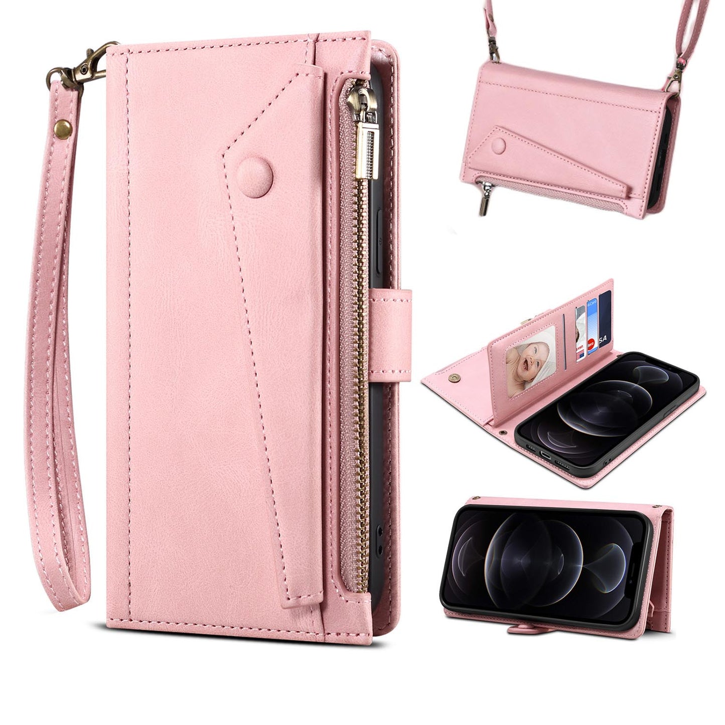  Crossbody Wallet Case for OPPO Reno10 Pro 5G, Pink