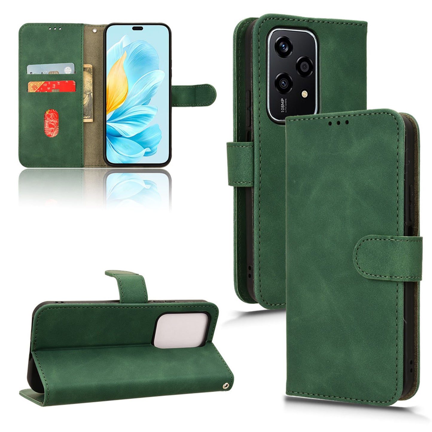 Wallet Case with Card Holder Flip Magnetic Protective Cover for Honor 200 Lite, Green