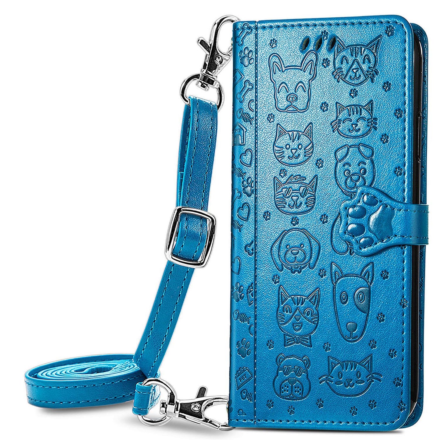 Embossed Pattern Cartoon Style Crossbody Wallet Case for Xiaomi 14 Ultra, Blue