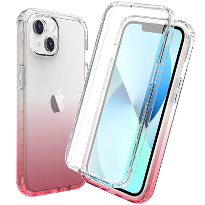 Gradient Clear Shockproof Full Body Case with Built-in Screen Protector Cover for iPhone 15 Plus, HALF-RED