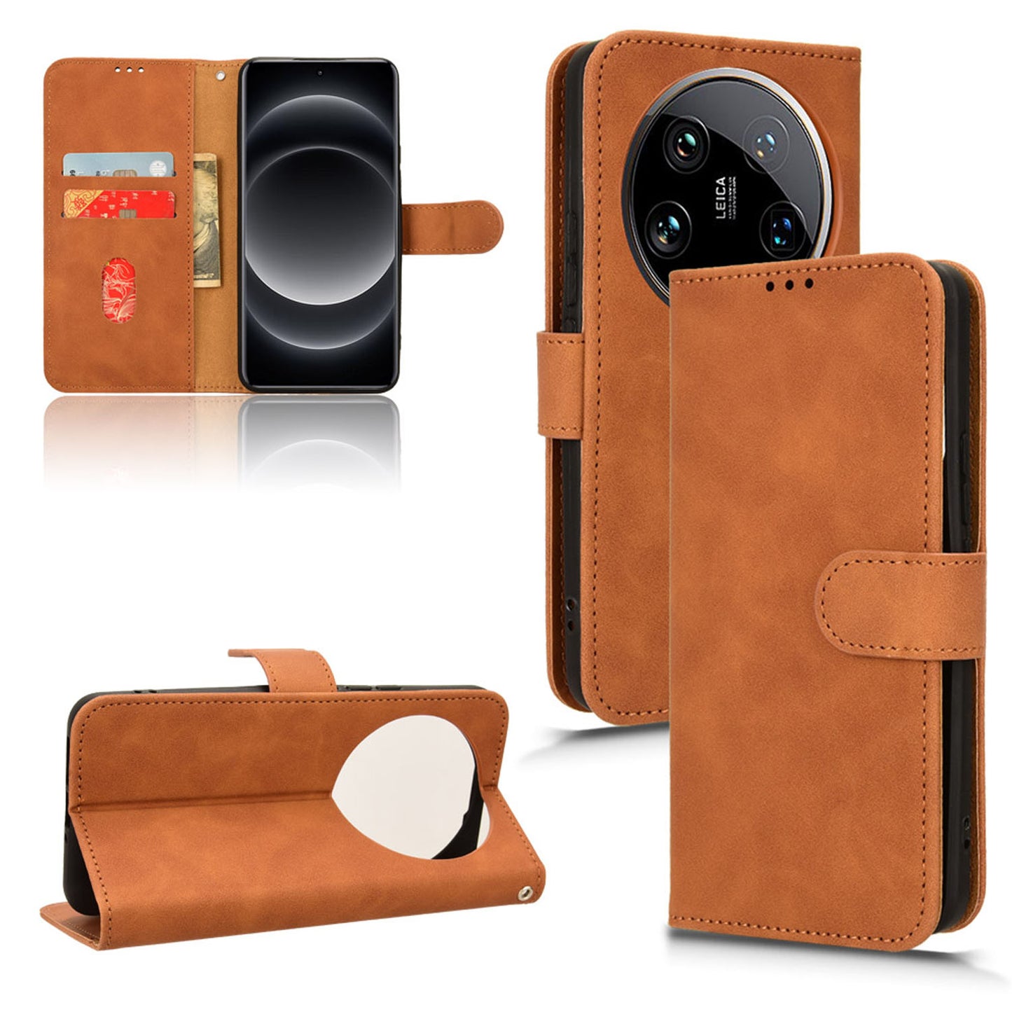 Wallet Case with Card Holder Flip Magnetic Protective Cover for Xiaomi 14 Ultra, Brown