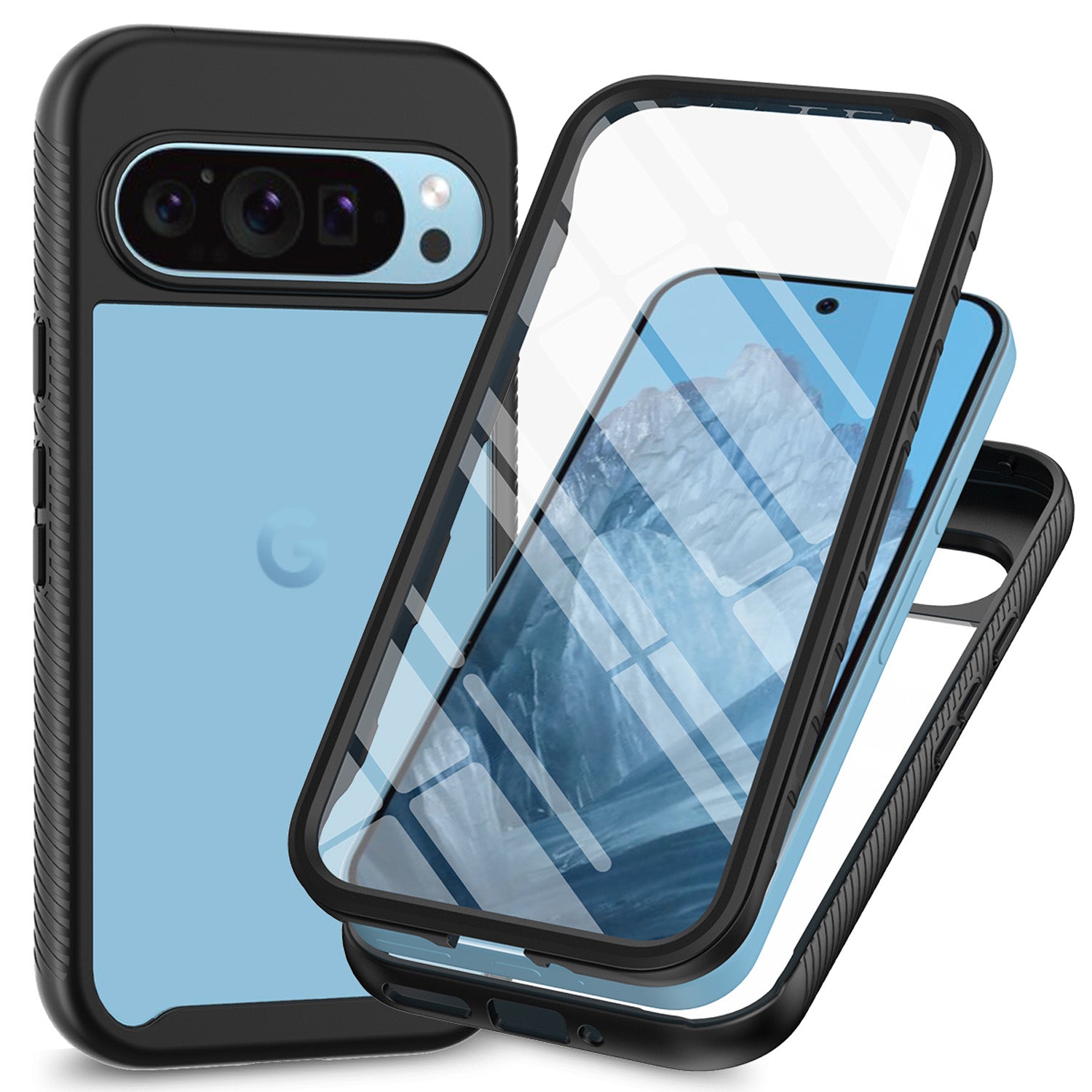 Shockproof Full Body Hard Case with Built-in Screen Protector Cover for Google Pixel 9