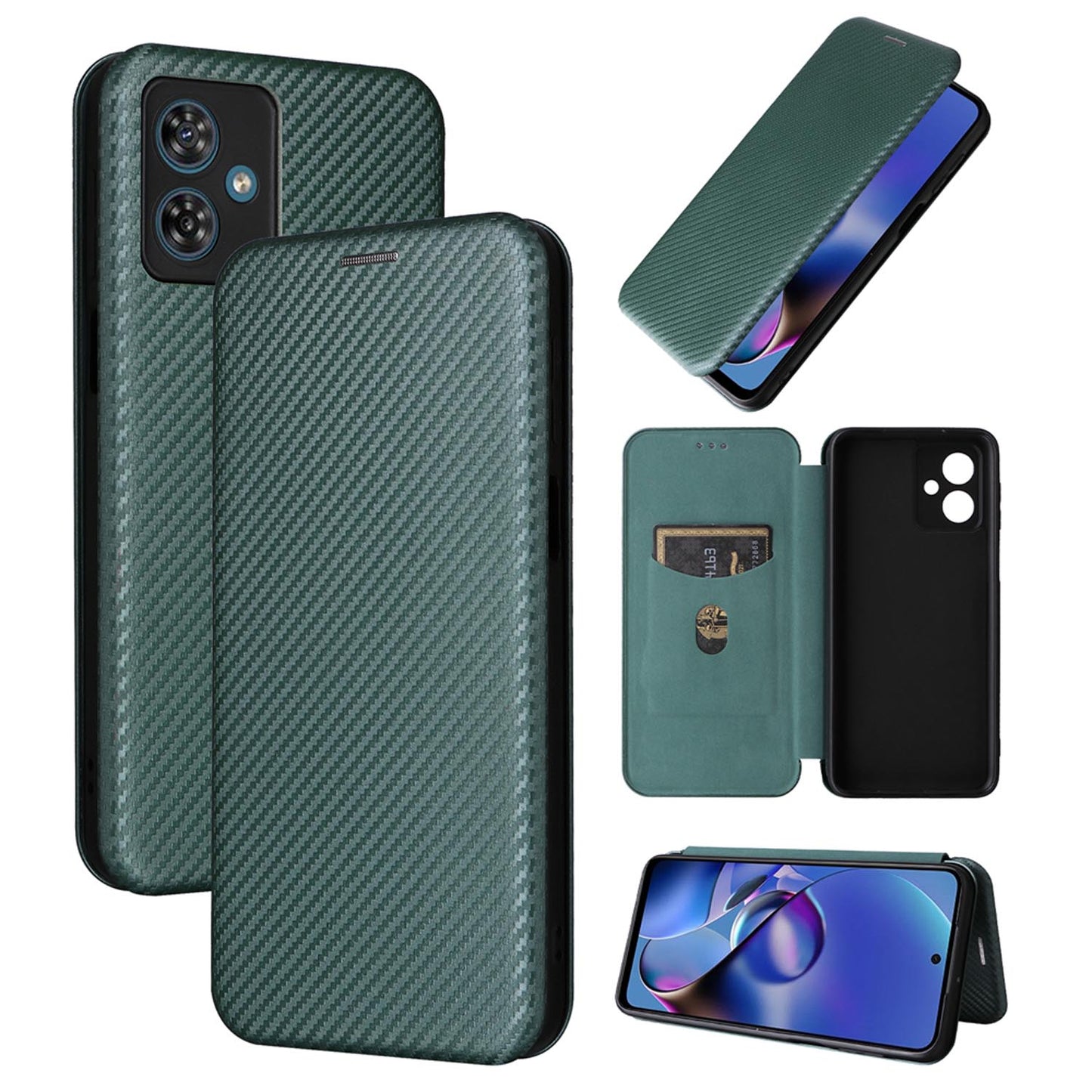 Carbon Fiber Flip Case for Moto G54 5G, Green