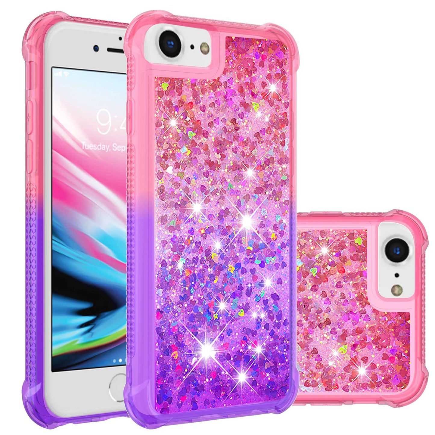 iPhone 16e Gradient Quicksand Series Bling Liquid TPU Case, Pink&Purple